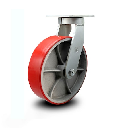 Service Caster 10 Inch Heavy Duty Red Poly on Cast Iron Wheel Swivel Caster with Swivel Lock SCC-KP92S1030-PUR-RS-BSL